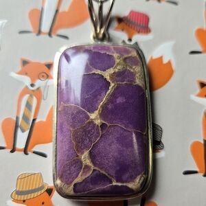 Beautiful Large Rectangle Purple Stichtite Pendant 925 Sterling Silver Casing